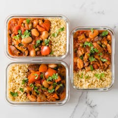 Mediterranean Butter Bean Stew with Quinoa in meal prep containers
