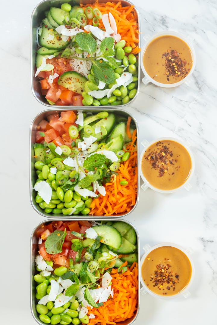 Spiralized Vegetable Noodle Bowls With Peanut Sauce - Domestic Gothess